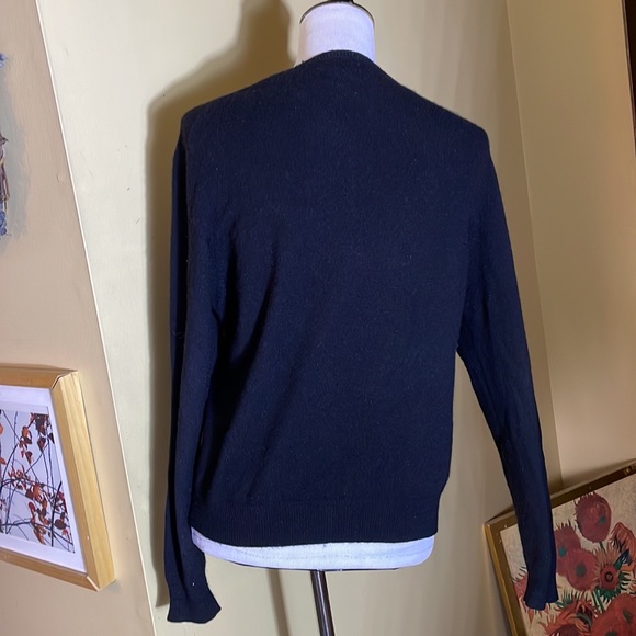 Vintage 90s LORD & TAYLOR 2-Ply Cardigan Cashmere Ink Black ButtonFront Timeless - Picture 7 of 16